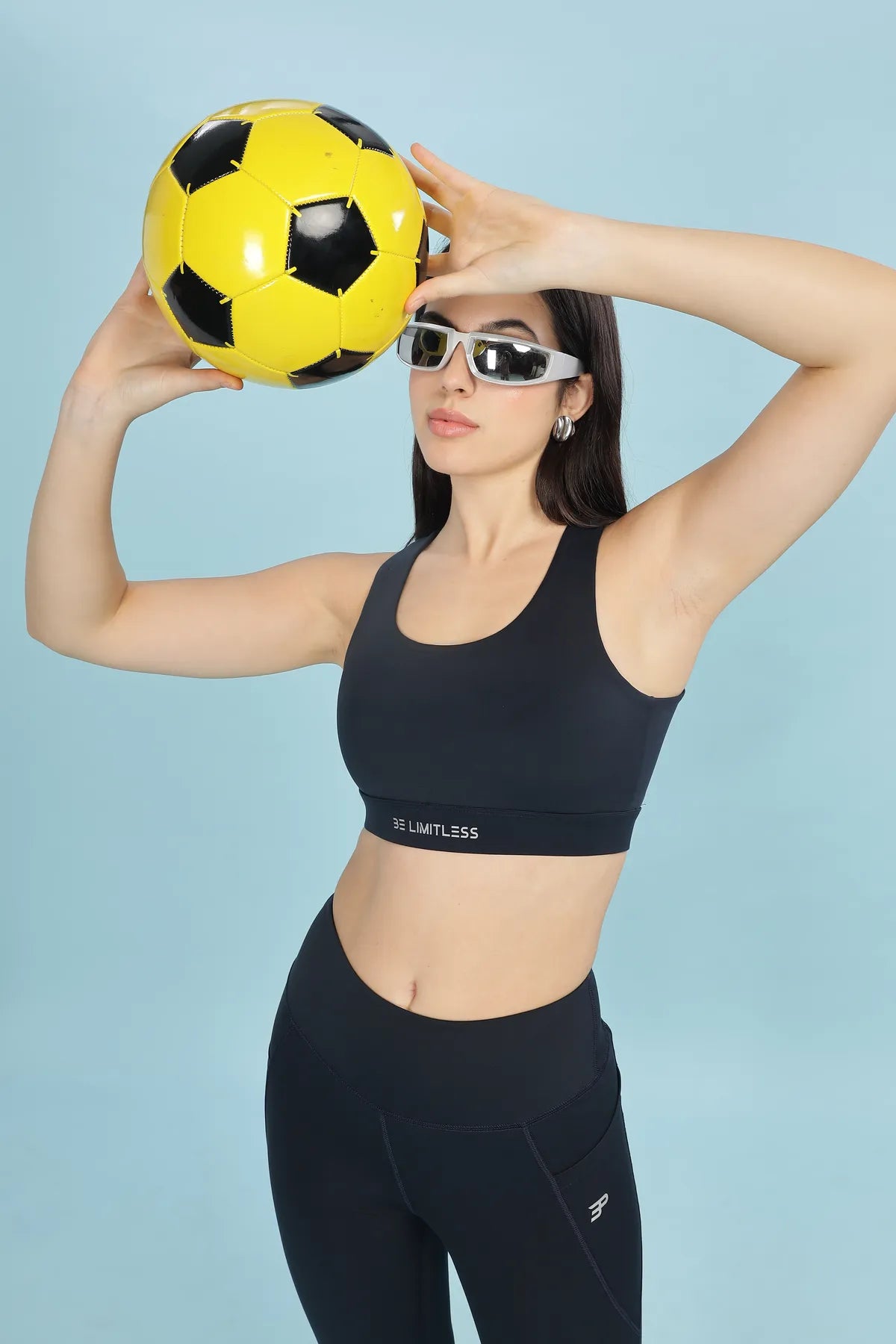 Set Of 2 Midnight Blue Sports Bra-Flared Legging Set For Women