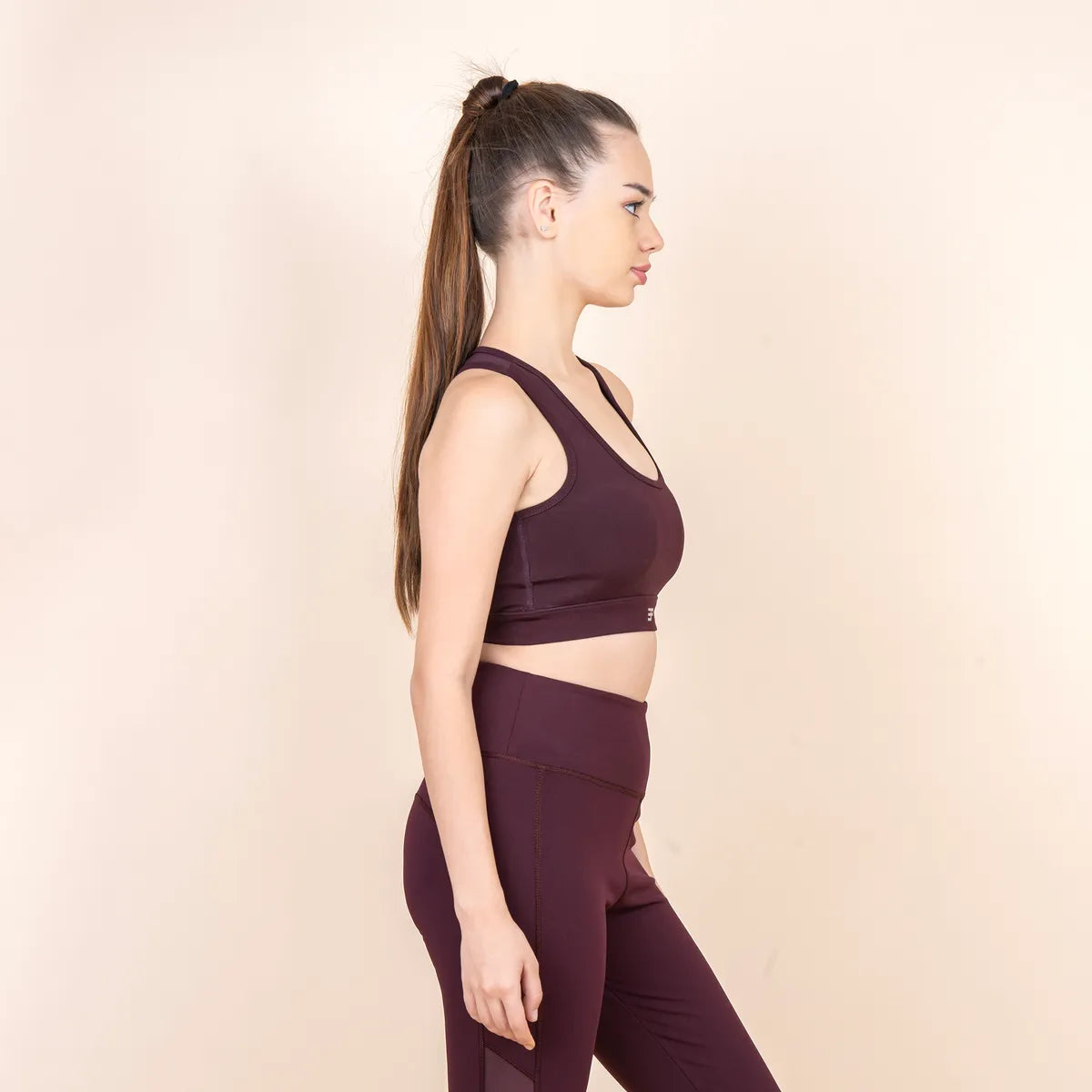 Set Of 2 Burgundy Sports Bra-Legging Set For Women