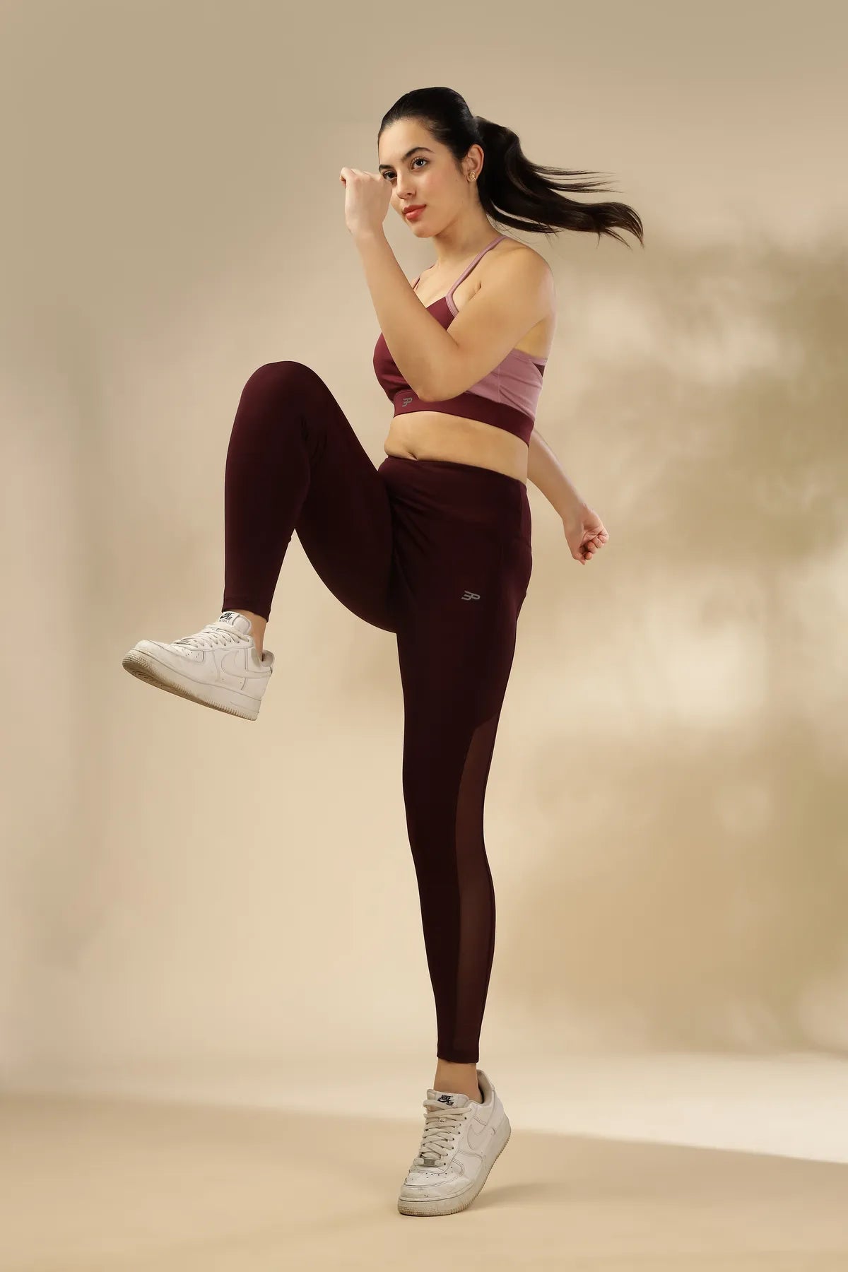 Set Of 2 Burgundy Sports Bra-Legging Set For Women