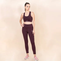 Set Of 2 Burgundy Sports Bra-Legging Set For Women