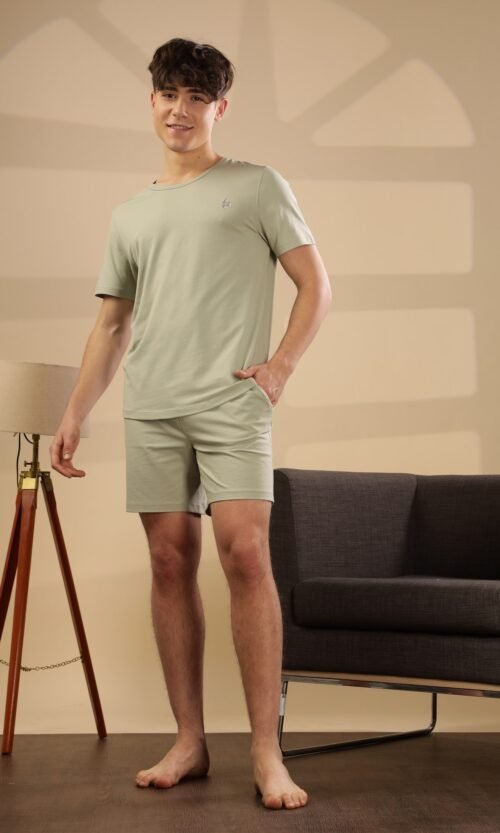 Men’s Recharge Sleep Tee & Shorts  Combo – Pastel Olive