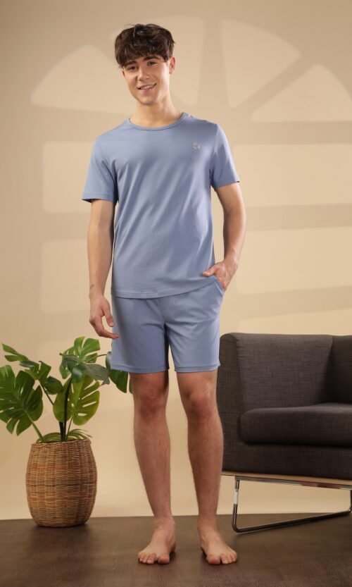 Men’s Recharge Sleep Tee & Shorts – Pastel Blue