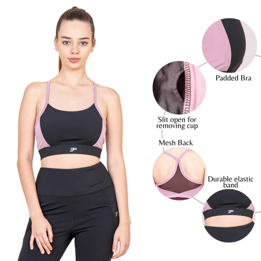 Racer Back Dual Tone Bra - Mauve Noir - Image 8