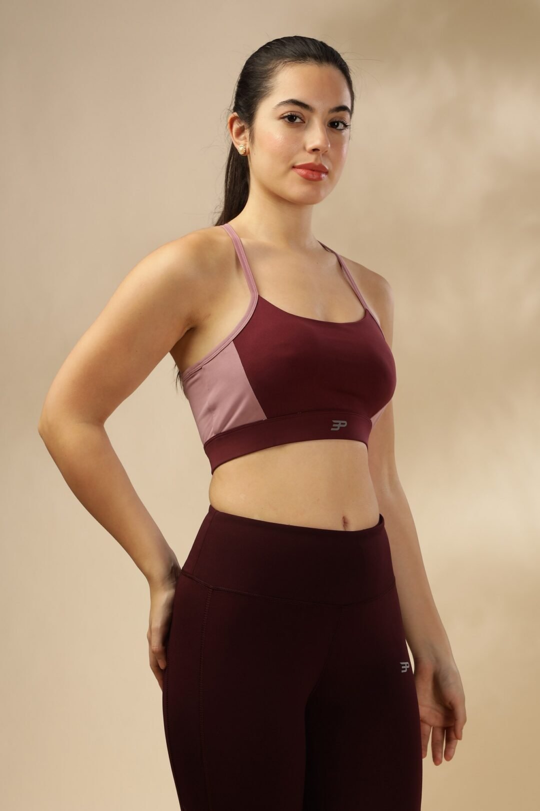 Racer Back Dual Tone Bra- Mauve Wine - Image 4