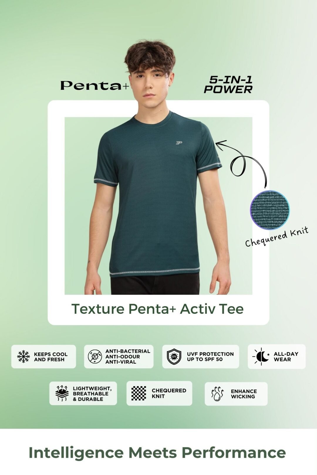Men's Texture Penta Activ Tee - Bottle Green - Image 3