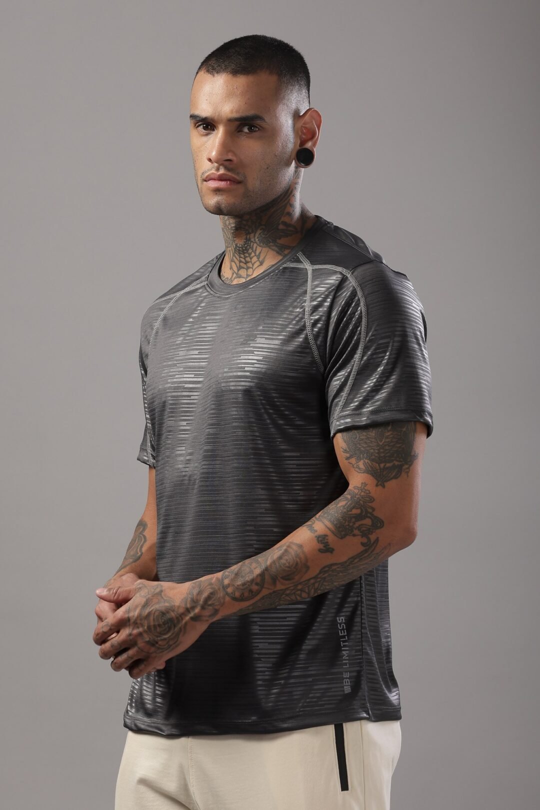 Mens Emboss Texture Tee-Dark Grey - Image 4