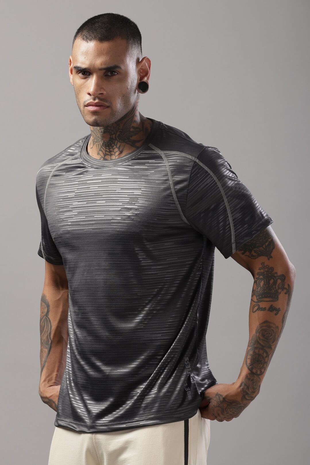 Mens Emboss Texture Tee-Dark Grey - Image 6