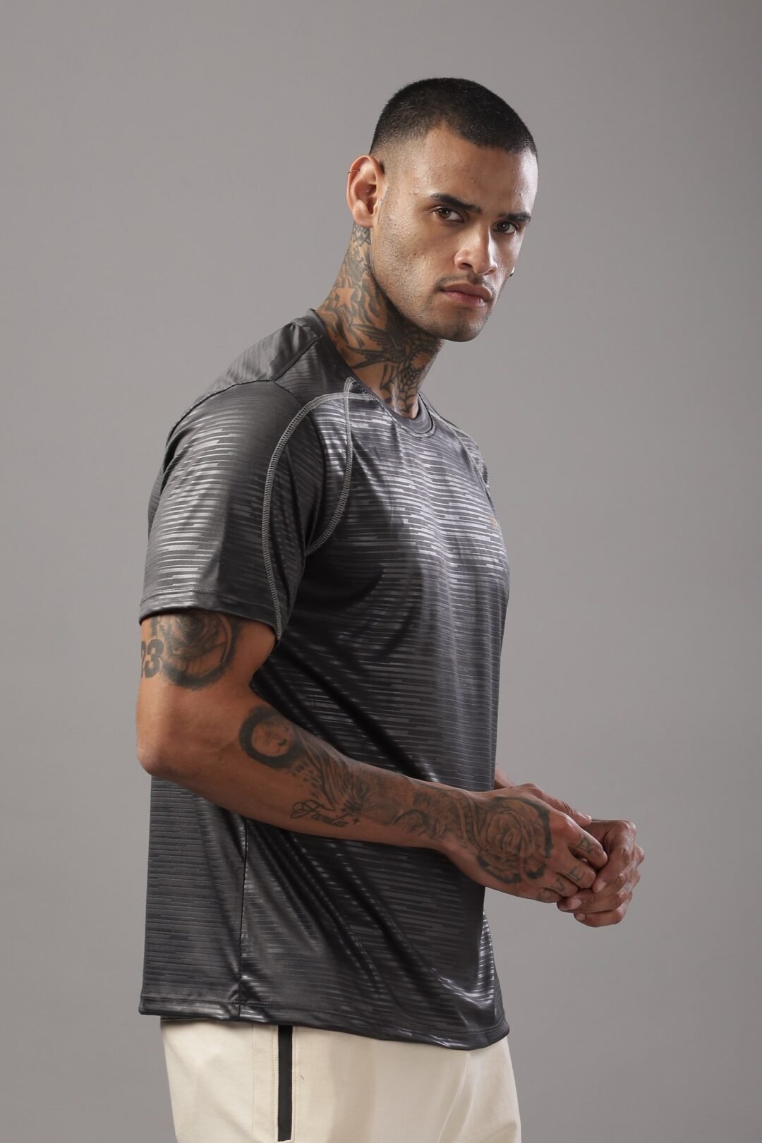 Mens Emboss Texture Tee-Dark Grey - Image 5